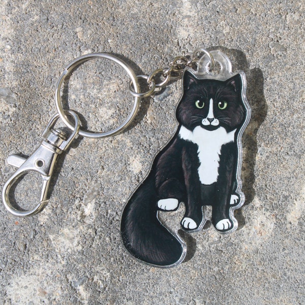 Tuxedo Cat Keyring: Gift for Cat lovers, vet techs, veterinarians, zookeepers or animal memorial cute animal Keychains