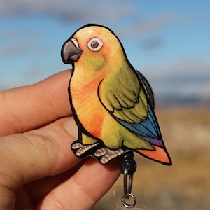 Pineapple conure Badge reel ID holder: Gift for cinnamon conure lovers, nurses, vet techs, veterinarians, zookeepers bird animal badge reels
