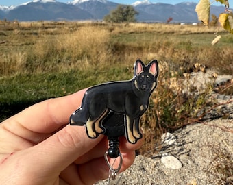 German Shepherd Dog Badge Reel ID holder: Gift for Dog Lovers, nurses, vet techs, veterinarians, Teachers cute acrylic animal badge buddy