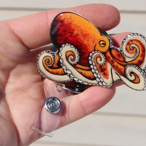 Octopus badge Reel Id holder retractable gift for nurses, vet techs, zookeepers ocean animal badge reels