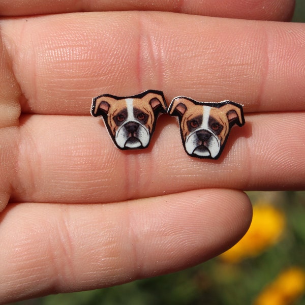 Boxer Earrings: Cute  Dog animal stud earrings with stainless steel posts Gift for vet techs veterinarians zookeepers