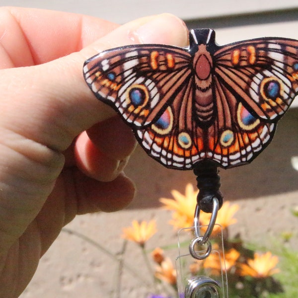 Buckeye Butterfly Badge Reel Id Holder: Gift for nurses, Vet Tech, Veterinarians, CNA HCA Butterfly lover gift Animal Badge Reels