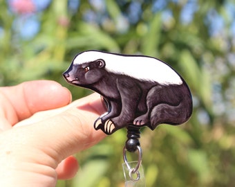 Ratel Badge Reel ID holder: Gift for Honey Badger lovers, nurses, vet techs, veterinarians, zookeepers loss memorial animal badge reels