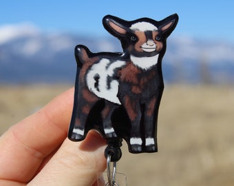 Goat Badge Reel ID holder: Gift for goat lovers, vet techs, nurses, veterinarians farm animal badge reels