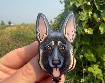 Acrylic German Shepherd badge reel ID holder: Gift for dog lovers, nurses, vet techs, veterinarians animal memorial badge buddy
