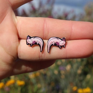 Axolotl Newt Earrings: Cute animal stud earrings with stainless steel posts Gift for vet techs veterinarians zookeepers