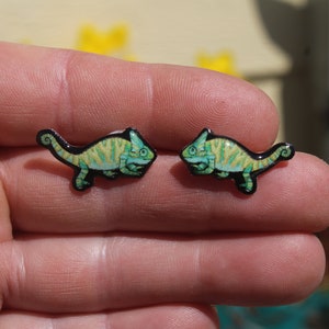 Veiled Chameleon Stud Earrings: Gift for animal lovers, vet techs, veterinarians, zookeeper's cute earrings with Stainless Steel Posts