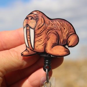 Walrus Badge Reel Id holder: Gift for Walrus lovers, nurses, vet techs, veterinarians, zookeepers cute animal ocean badge reels