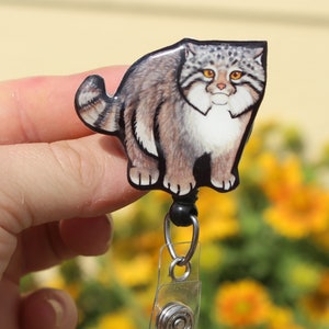 Pallas Cat Badge Reel ID holder: Gift for cat lovers, nurses, vet techs, veterinarians, zookeepers loss memorial animal badge reels
