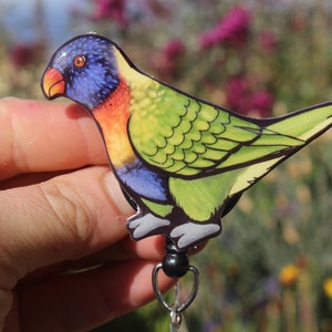 Lorikeet Badge Reel ID holder: Gift for Bird lovers, nurses, vet techs, veterinarians, zookeeper bird loss memorial  bird animal badge reels