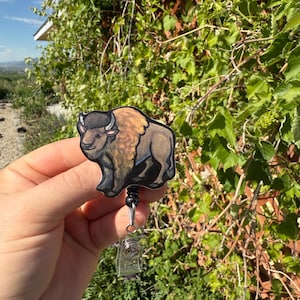 Bison Buffalo Badge Reel ID holder: Gift for Nurses, animal lovers, vet techs, veterinarians, Teachers cute acrylic animal badge buddy