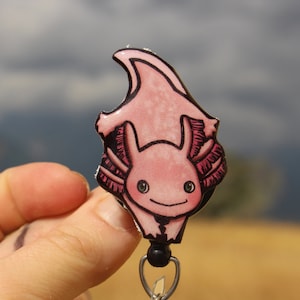 Axolotl Badge Reel Id holder: Gift for newt lovers, vet techs, veterinarians, zookeepers cute animal badge reels for medical workers image 1