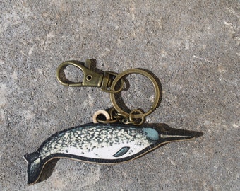 Wood Narwhale Keychain: Gift for Ocean Whale lovers, vet techs, veterinarians, and zookeepers cute animal keyring art