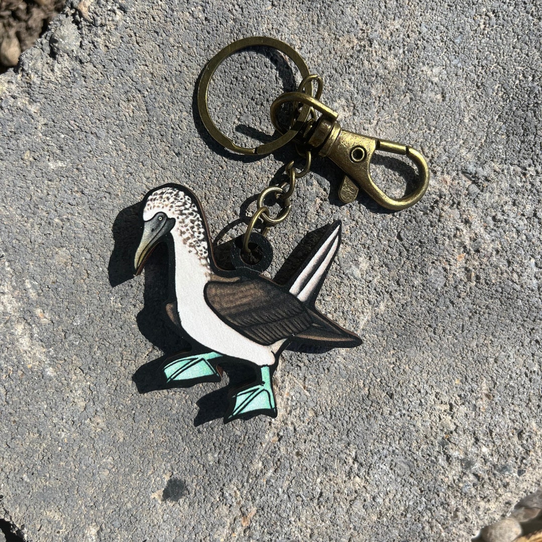 Wood Blue Footed Booby Bird Keychain: Gift for Animal Lovers, Bird ...