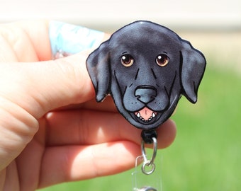 Black Lab Badge Reel ID holder: Gift for retriever lover, nurses, vet techs, veterinarians, dog loss memorial dog badge reels