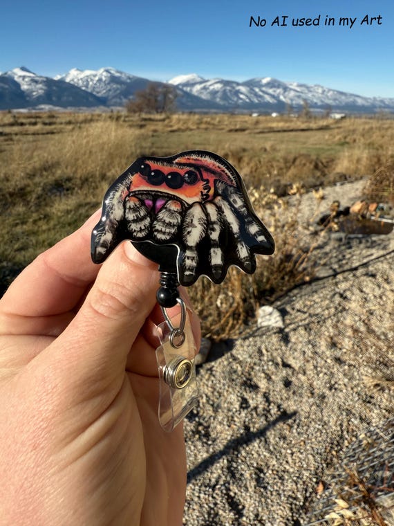 Jumping Spider Regal Badge Reel ID holder: Gift for Nurses, Spider Lovers, vet techs, veterinarians, Teachers cute animal badge buddy