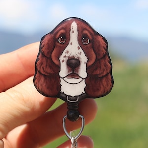 Springer Spaniel Dog Badge Reel Id holder for Nurses, veterinarians, vet techs, teachers and Dog lover gift dog animal badge reels
