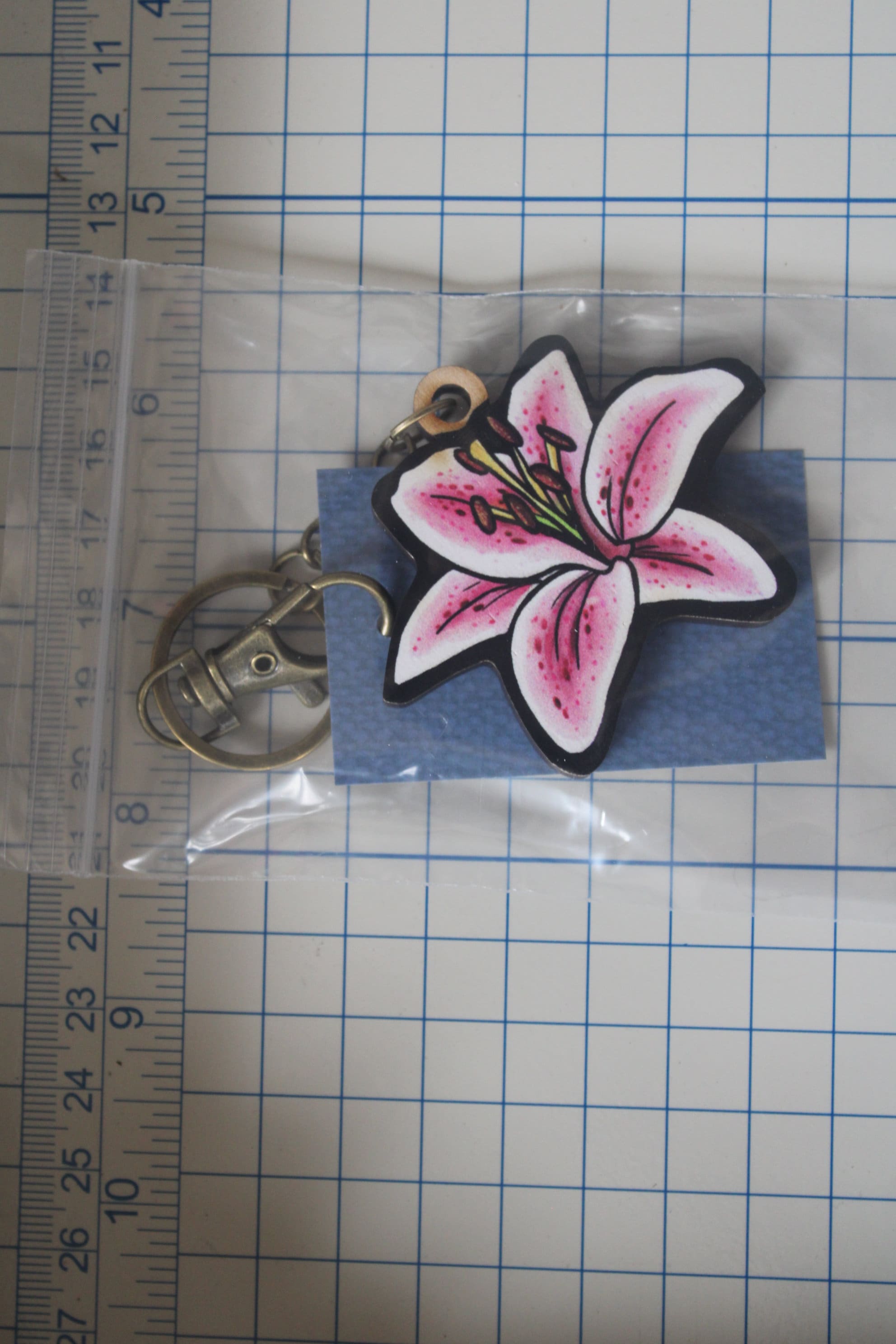 Wood Pink Lily Flower Keychain: Gift for Garden Lovers, Vet Techs