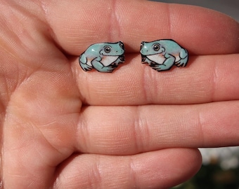 Whites tree frogTree Frog Earring: Stainless steel posts for sensitive ears Great gift for Dumpy Frog lovers  Frog loss memorial