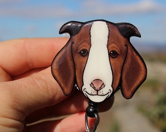 Boer Goat Badge Reel ID holder: Gift for Nurses, CNA HCA, vet techs, veterinarian goat lovers loss memorial Cute farm animal badge reels