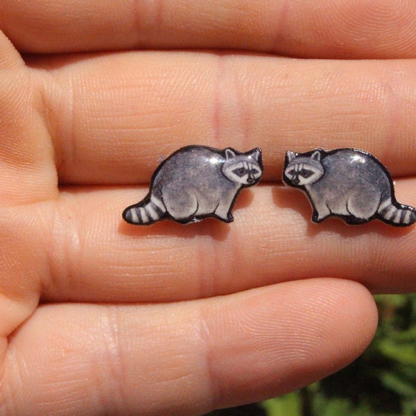 Raccoon Earring stud: Gift for racoon lovers or  zookeepers animal earrings  posts