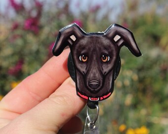 Greyhound Badge Reel Id holder: Gift for black dog lovers, nurses, vet techs, veterinarians, zookeepers, teachers dog animal badge reels