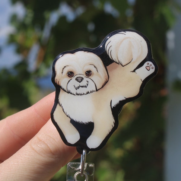 Shih tzu Badge Reel ID holder: Gift for shihtzu lovers, nurses, vet techs, veterinarians, dog loss memorial  dog animal badge reels