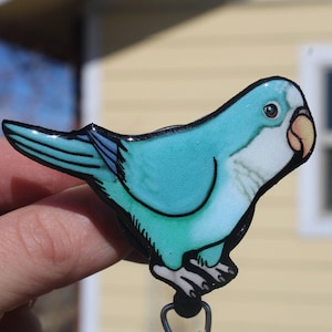 Quaker Parrot Badge Reel ID holder: Gift for Bird lovers nurses, vet techs, veterinarians, zoo keepers bird animal badge reels