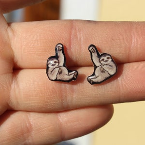 Sloth Earring studs: Stainless Steel Posts gift for sloth lovers, vet techs, zookeeper, veterinarians and zookeepers animal earrings