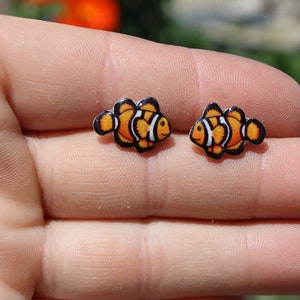 Clownfish Stud Earrings: Gift for reef fish lover, vet tech, aquarium, zookeeper, scuba divers cute fish earring stainless steel posts