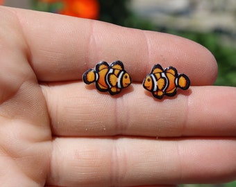 Clownfish Stud Earrings: Gift for reef fish lover, vet tech, aquarium, zookeeper, scuba divers cute fish earring stainless steel posts