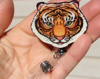 Tiger badge Reel ID holder retractable gift for Nurse CNA HCA Housekeeping veterinarian Zoo Nurse Tiger lover gift Cute animal badge reels