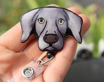 weimaraner Retractable ID Badge holder for prepunch badges 33 inch cord CNA HCA Housekeeping veterinarian Nurse Dog lover gift