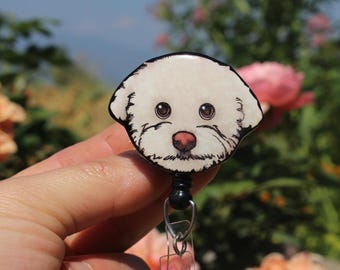 Bichon Frise Badge Reel ID Holder: Gift for dog lovers, nurses, medical worker, vet techs, veterinarians cute dog badge reels