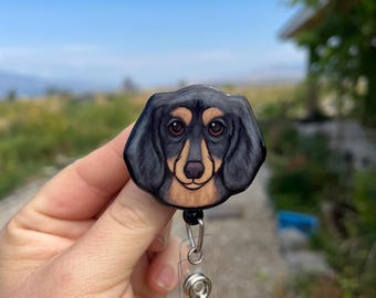 Dog Badge Reels Dachshund Id Holder: Gift for wiener dog lovers, nurses, medical, vet techs veterinarians cute animal loss badge buddy