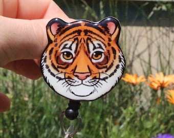 Tiger badge Reel ID holder retractable gift for Nurse CNA HCA Housekeeping veterinarian Zoo Nurse Tiger lover gift Cute animal badge reels