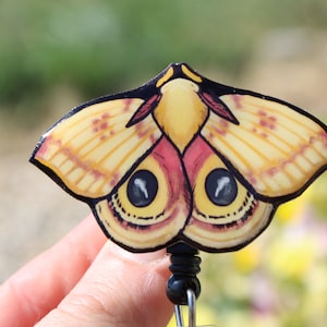 Io Moth Badge Reel Id Holder: Gift for nurses, Vet Tech, Veterinarians, CNA HCA Butterfly lover gift Animal Badge Reels