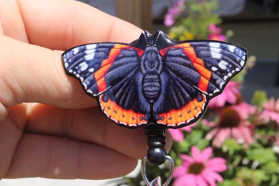 Red Admiral Butterfly Badge Reel Id Holder: Gift for Nurses, Vet