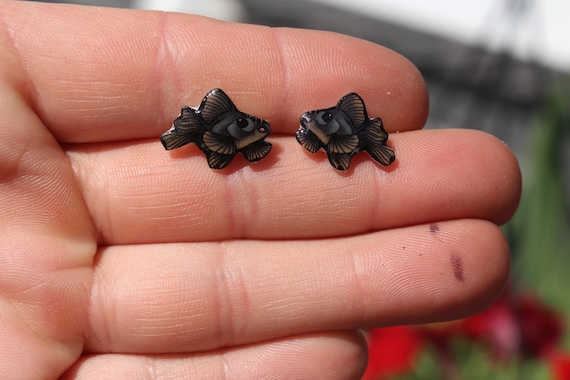 Black Moor Goldfish Stud Earrings Great Gift for Fancy Goldfish