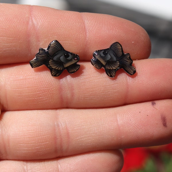 Black Moor Goldfish stud earrings: Great gift for fancy goldfish lovers Goldfish loss memorial