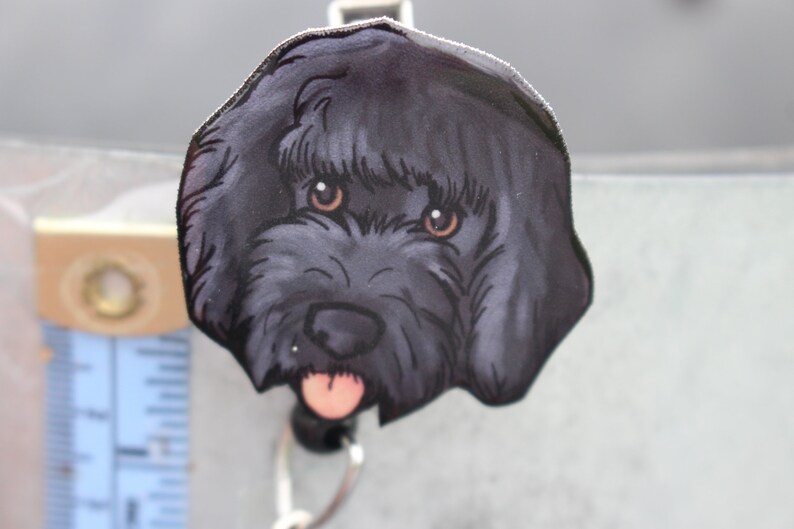 Black Goldendoodle Badge Reel: ID holder Dog lovers Gift for Nurses HCA's CNA's Housekeepers or veterinarian's Retractable swivel clip image 5