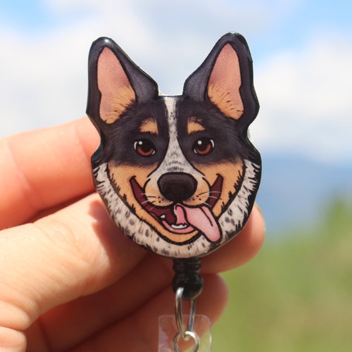 Cattle Dog Blue heeler badge reel ID holder: Gift for Nurses, vet tech, veterinarians Blue heeler lovers Cute dog animal badge reels