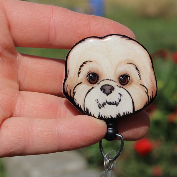 Shih tzu Badge Reel ID holder: Gift for shihtzu lovers, nurses, vet techs, veterinarians, dog loss memorial  dog animal badge reels