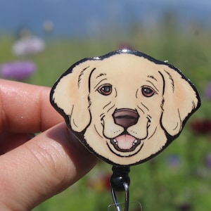 Golden Retriever Badge Reel ID Holder: Gift for dog lovers, vet techs, veterinarians, cute animal badge reels