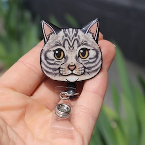 American Shorthair Cat Retractable ID Badge holder for prepunch badges 33 inch cord Nurse cat lover gift Swivel Clip