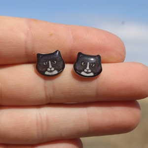 Tuxedo Cat Stud Earrings: Gift for cat animal lovers, vet techs, veterinarians, zookeeper's cute earrings with Stainless Steel Posts