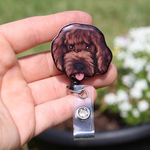 White Goldendoodle Badge Reel 