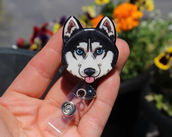 Siberian Husky Dog Selfie Retractable Reel Chrome Badge ID Card Holder Clip Siberian Husky Dog Selfie Retractable Reel Chrome Badge ID Card Holder Clip