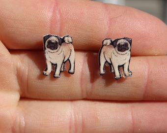 Pug Earrings : Gift for Pug lovers or Pug loss memorial Cute animal earrings studs for sensitive ears