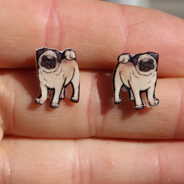 Pug Earrings : Gift for Pug lovers or Pug loss memorial Cute animal earrings studs for sensitive ears